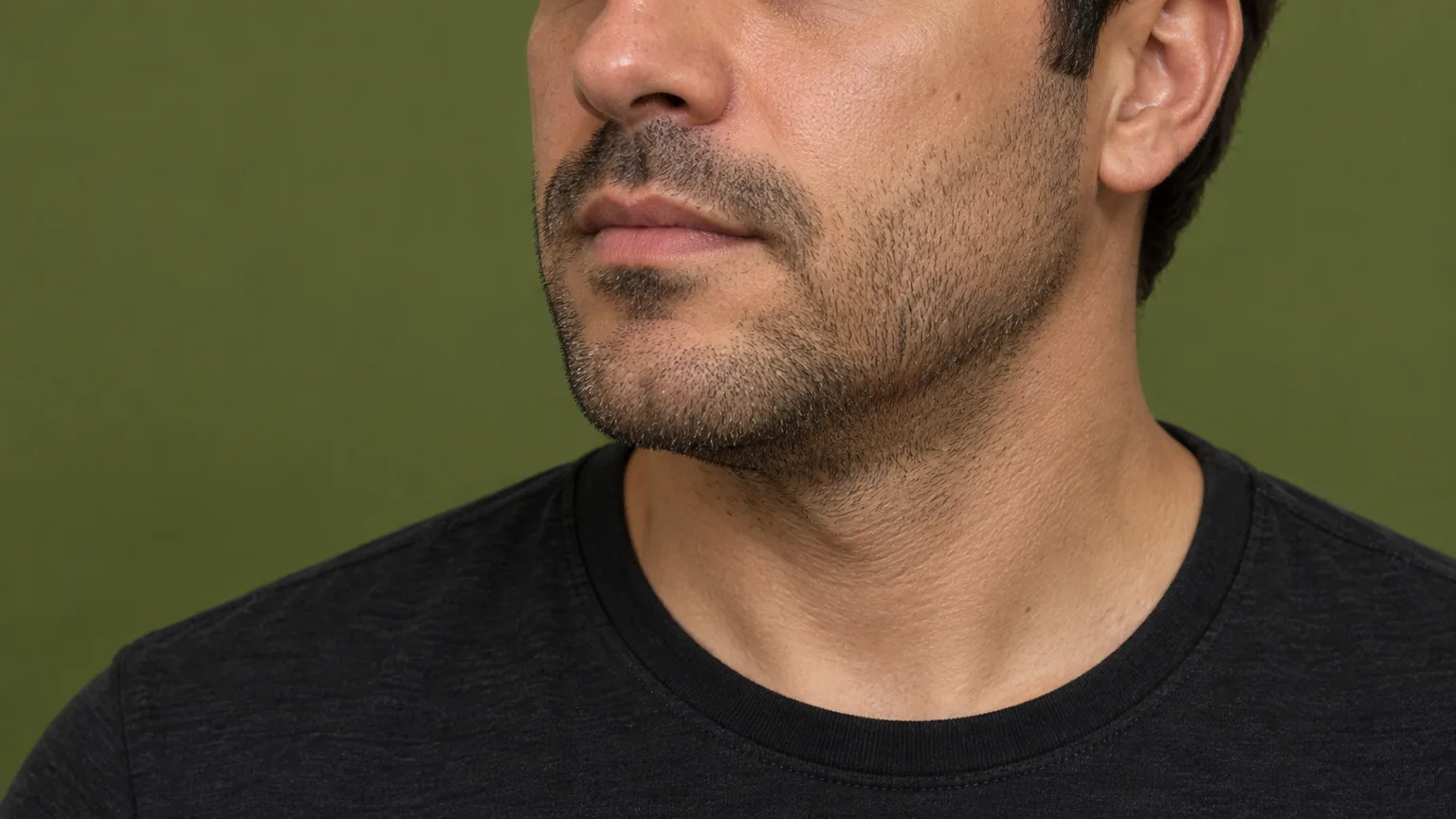 Ilustração de barba por fazer, com pelos curtos e naturais distribuídos pelo rosto.