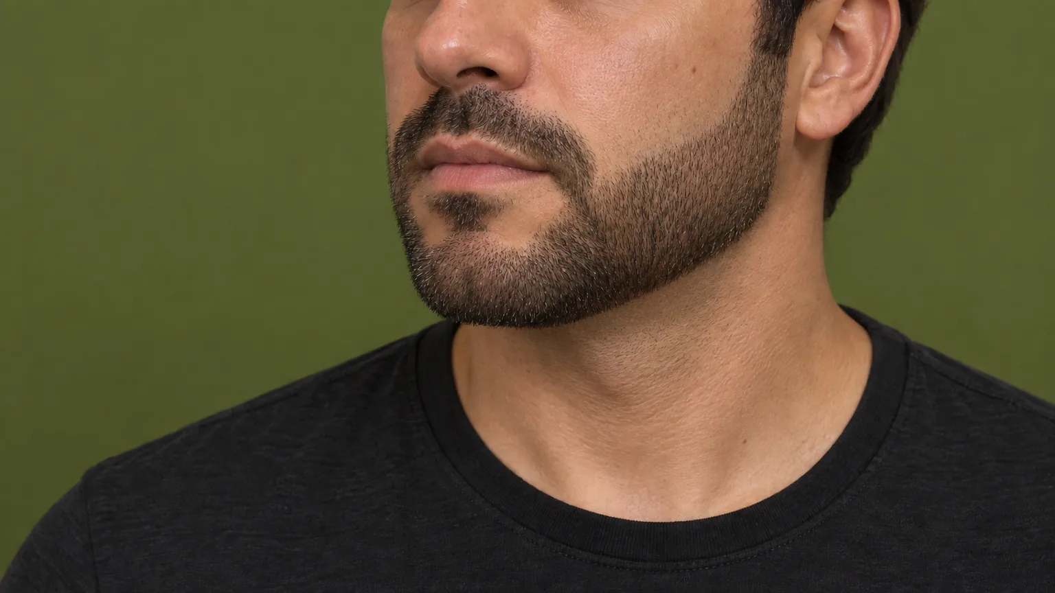 Ilustração de barba curta encaixada, com contornos definidos na bochecha e no pescoço.