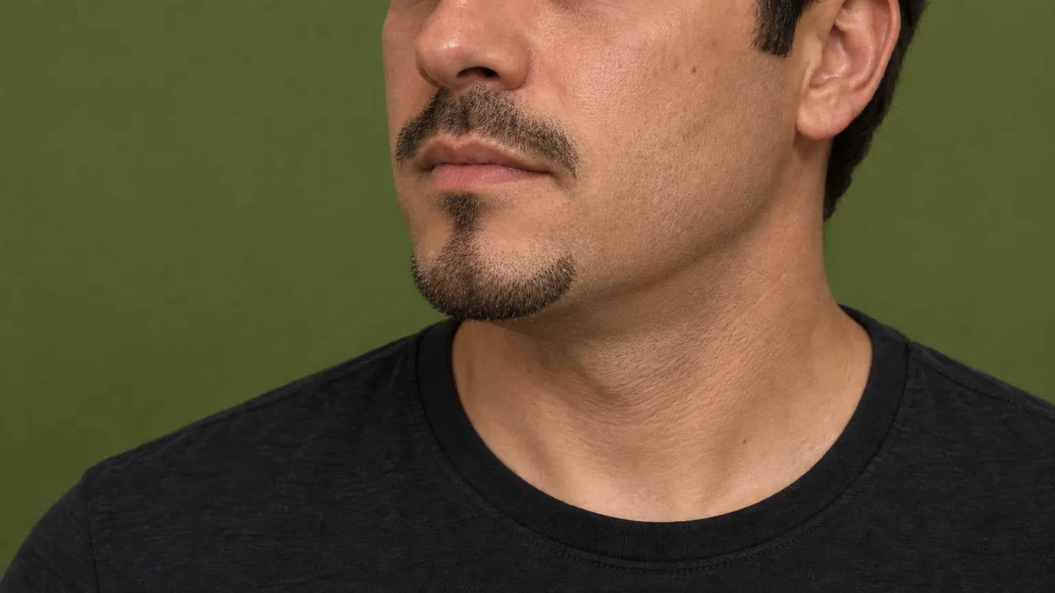 Ilustração de barba âncora, com faixa central sob o lábio, contorno no queixo e bigode separado.