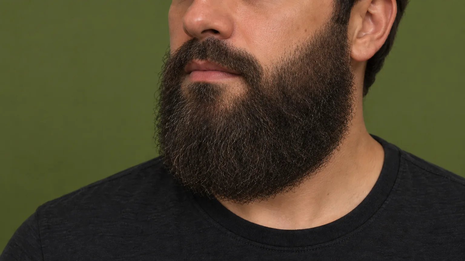 Barba Garibaldi longa e larga apresenta base arredondada e bigode integrado.
